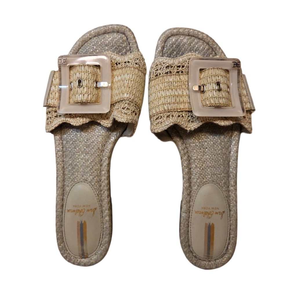 Sam Edelman Tan Woven Raffia Lace Slide Sandals